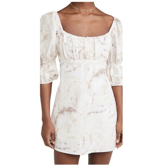 Charlie Holiday Linen Cotton Puff Sleeve Lottie Mini Dress Size 6 Square Neck - Picture 1 of 12